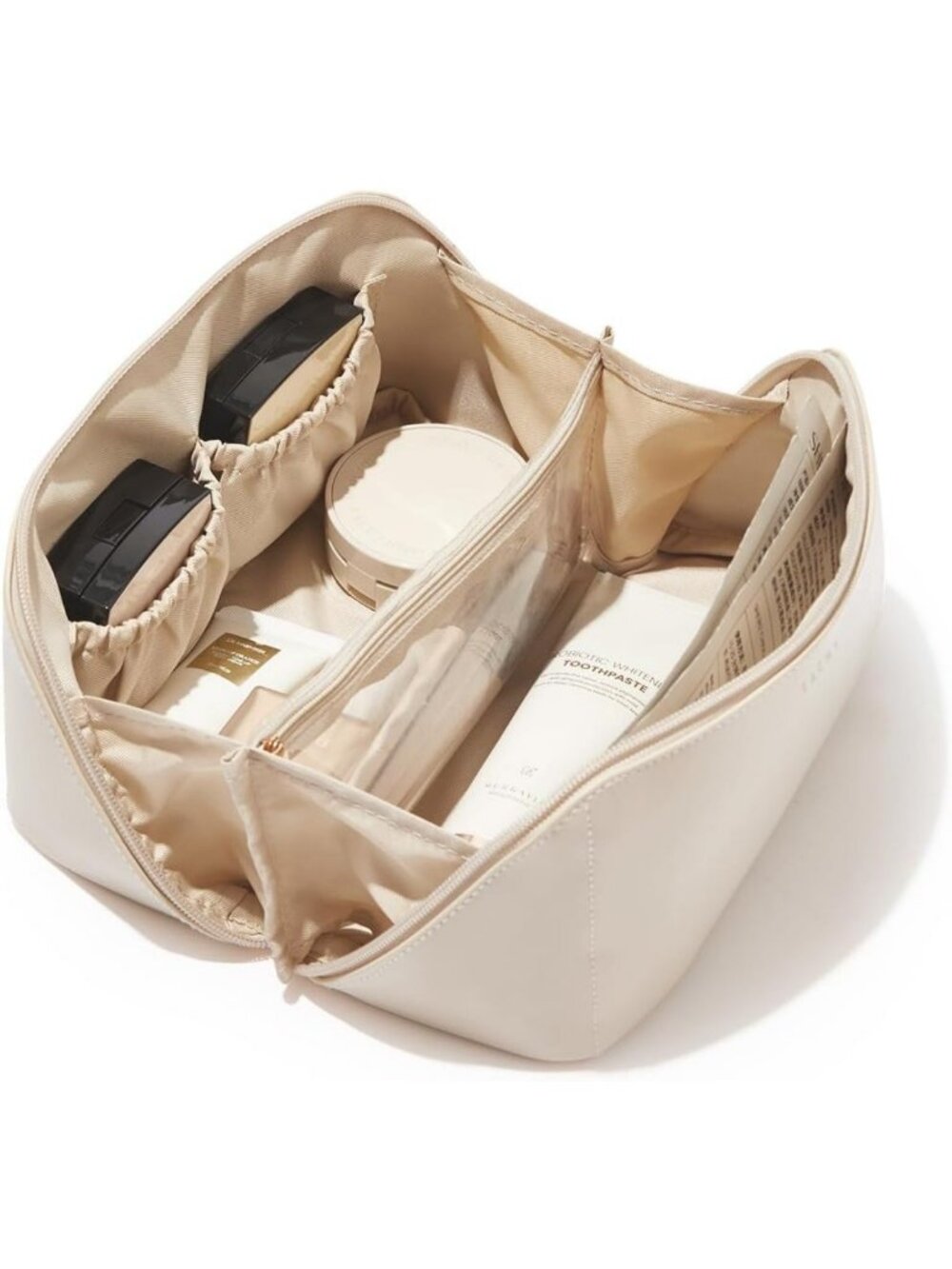 Stylish Medium White PU Leather Travel Makeup Bag for Women - Cosmetic Organizer
